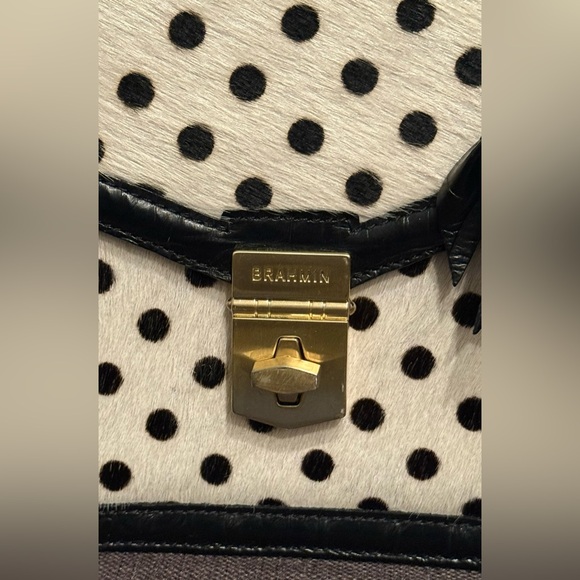 BRAHMIN RARE Olivia Black Leather & Calf hair Polka Dot Satchel - Picture 5 of 12